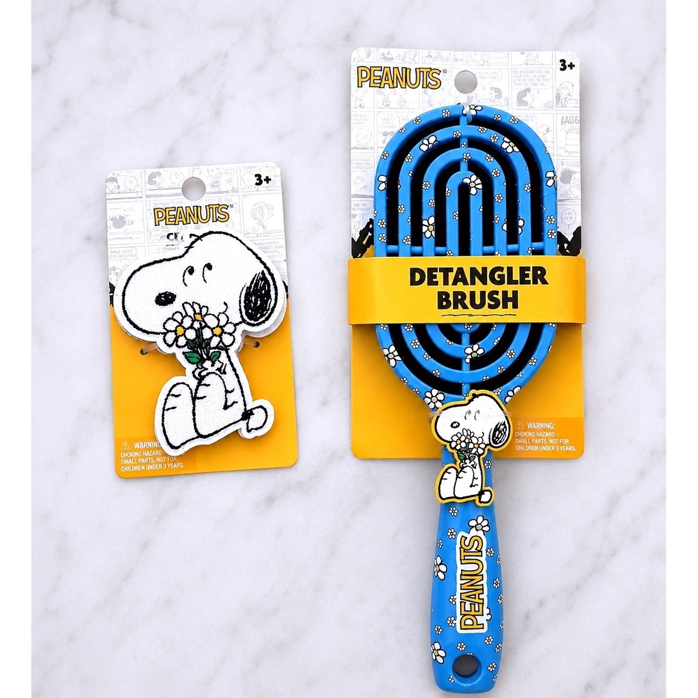 Peanuts Snoopy Detangler Hair Brush and Daisy Claw Clip Set Blue Floral NEW Gift